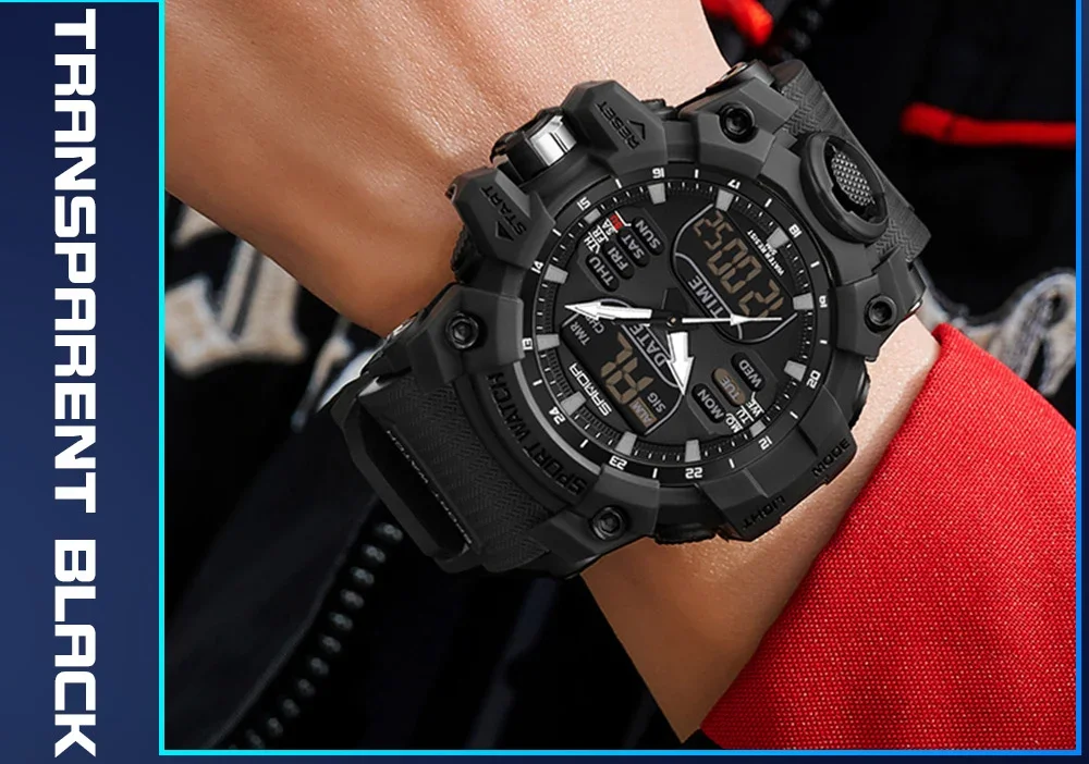 SANDA Luxury G Style Men's Electronic Watch Military Outdoor Sports LED Analog Digital Dual Display 50M Waterproof Chronograph