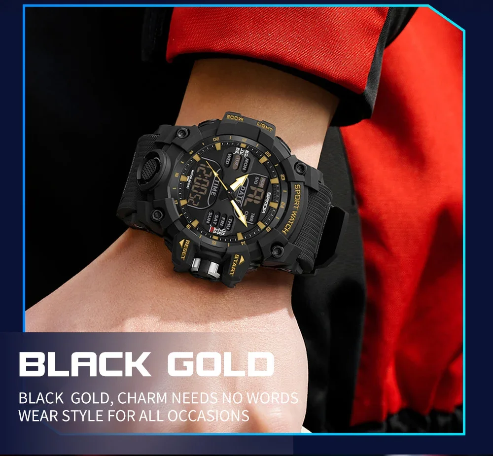 SANDA Luxury G Style Men's Electronic Watch Military Outdoor Sports LED Analog Digital Dual Display 50M Waterproof Chronograph