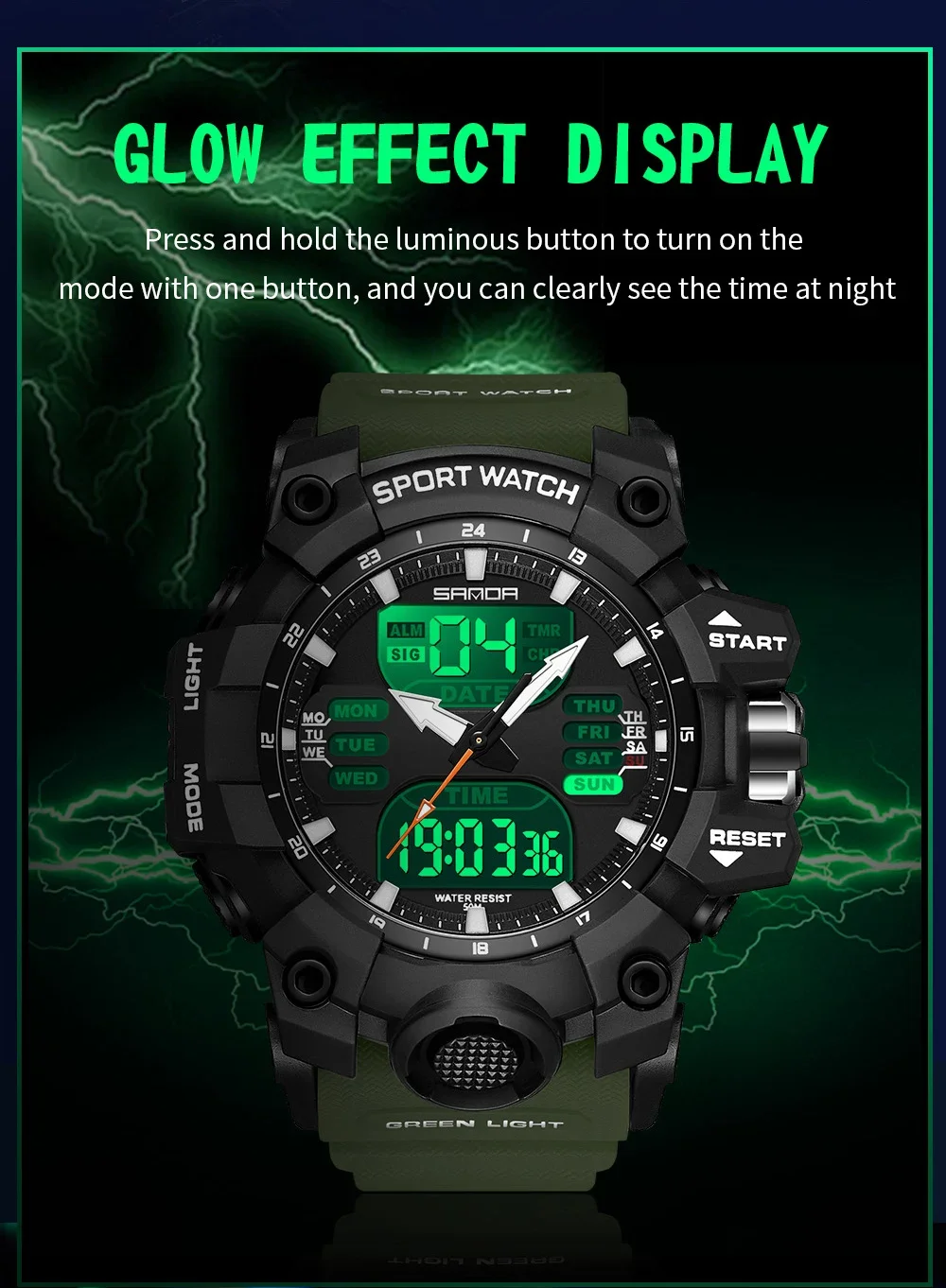 SANDA Luxury G Style Men's Electronic Watch Military Outdoor Sports LED Analog Digital Dual Display 50M Waterproof Chronograph