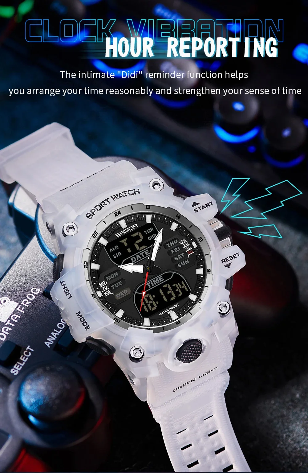 SANDA Luxury G Style Men's Electronic Watch Military Outdoor Sports LED Analog Digital Dual Display 50M Waterproof Chronograph