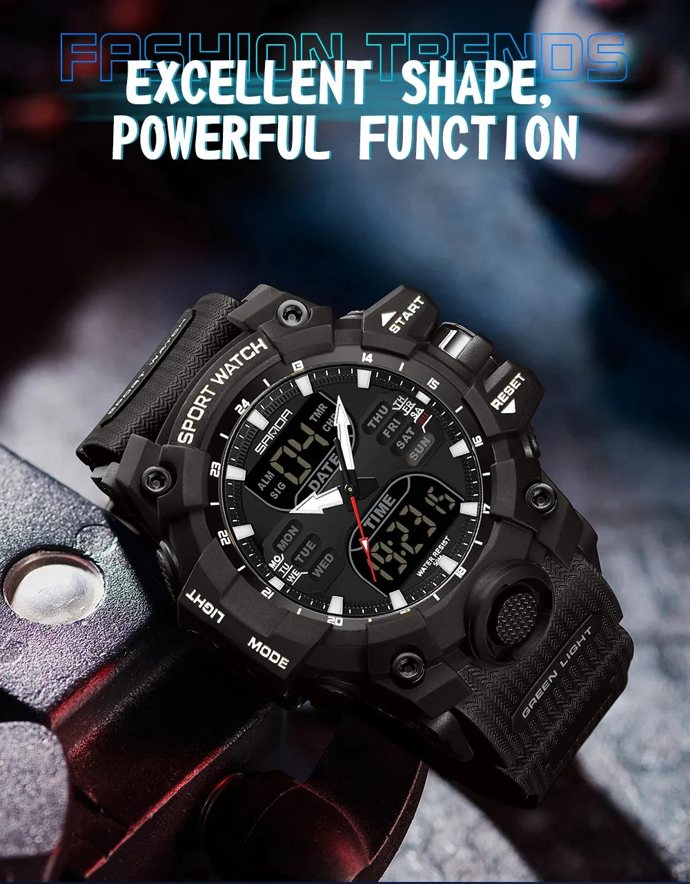 SANDA Luxury G Style Men's Electronic Watch Military Outdoor Sports LED Analog Digital Dual Display 50M Waterproof Chronograph