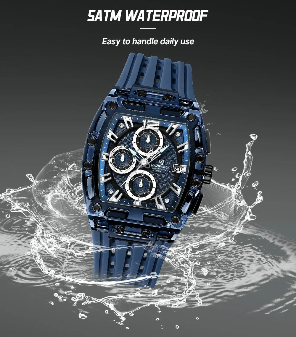 NAVIFORCE Fashion Sports Watches for Man Quartz Chronograph 50M Waterproof Date Display Silicone Band Watch Man Daily Wear Clock