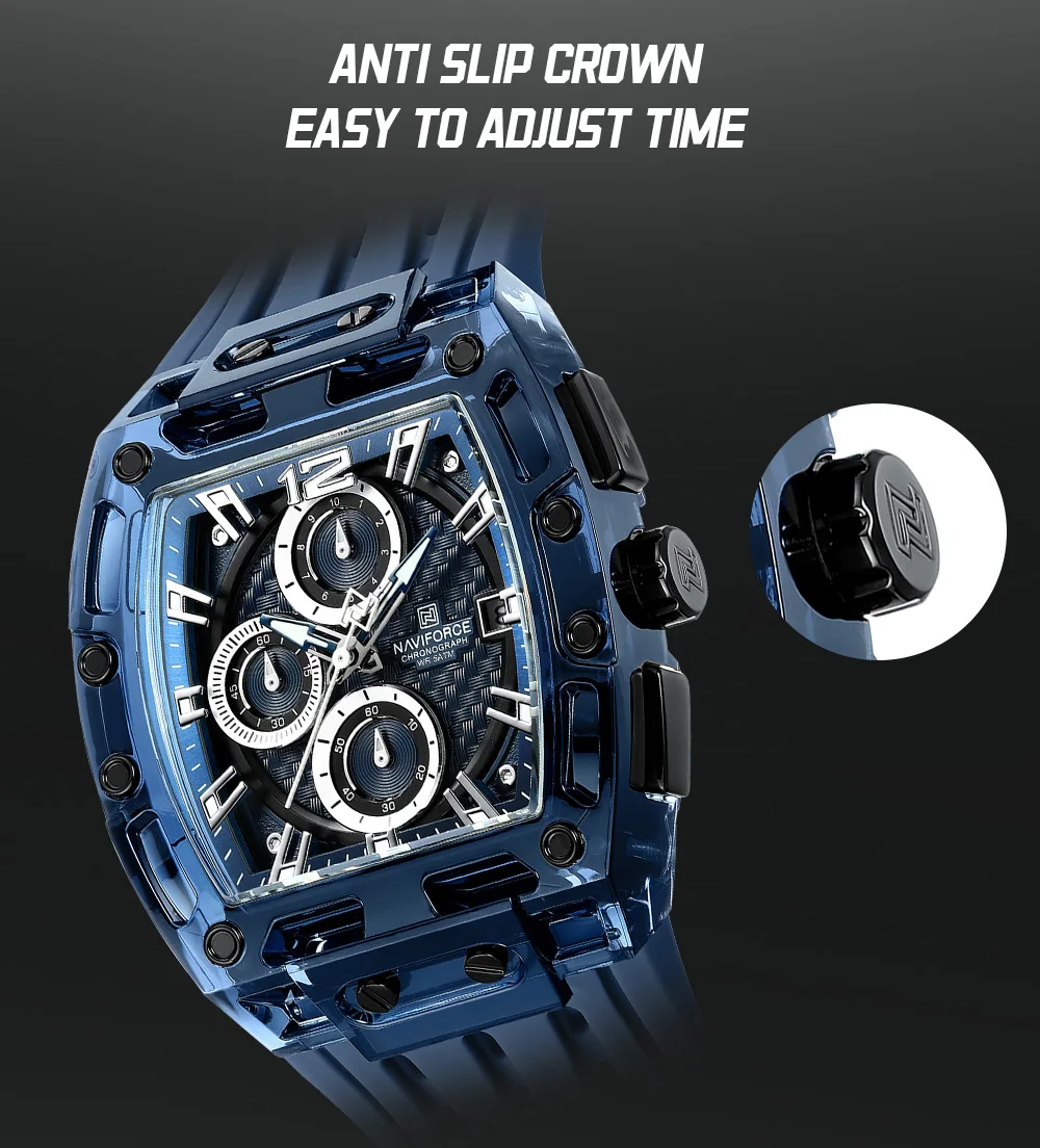 NAVIFORCE Fashion Sports Watches for Man Quartz Chronograph 50M Waterproof Date Display Silicone Band Watch Man Daily Wear Clock