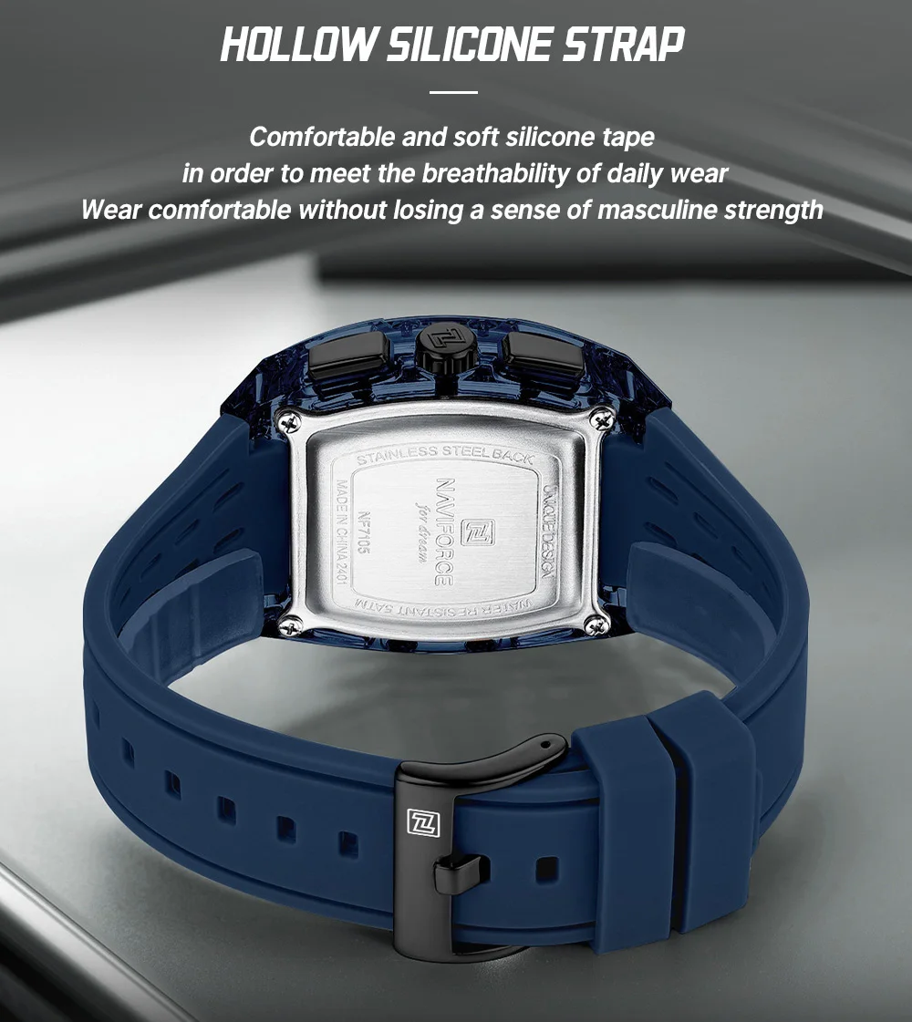 NAVIFORCE Fashion Sports Watches for Man Quartz Chronograph 50M Waterproof Date Display Silicone Band Watch Man Daily Wear Clock