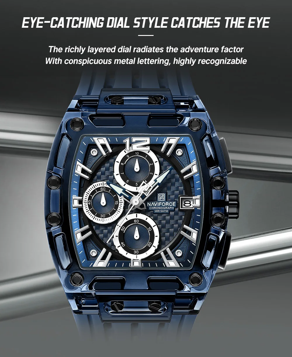 NAVIFORCE Fashion Sports Watches for Man Quartz Chronograph 50M Waterproof Date Display Silicone Band Watch Man Daily Wear Clock