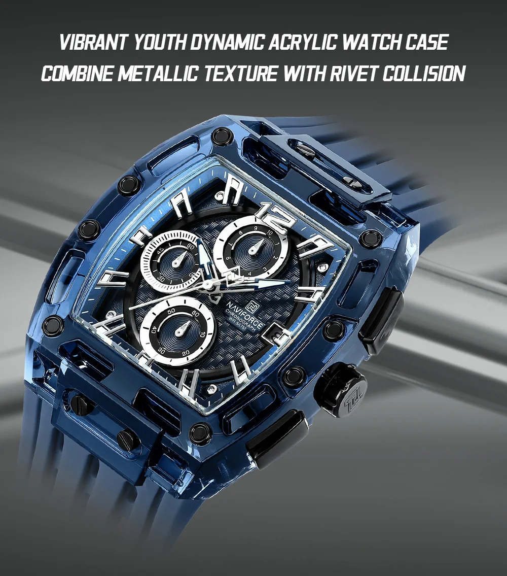 NAVIFORCE Fashion Sports Watches for Man Quartz Chronograph 50M Waterproof Date Display Silicone Band Watch Man Daily Wear Clock