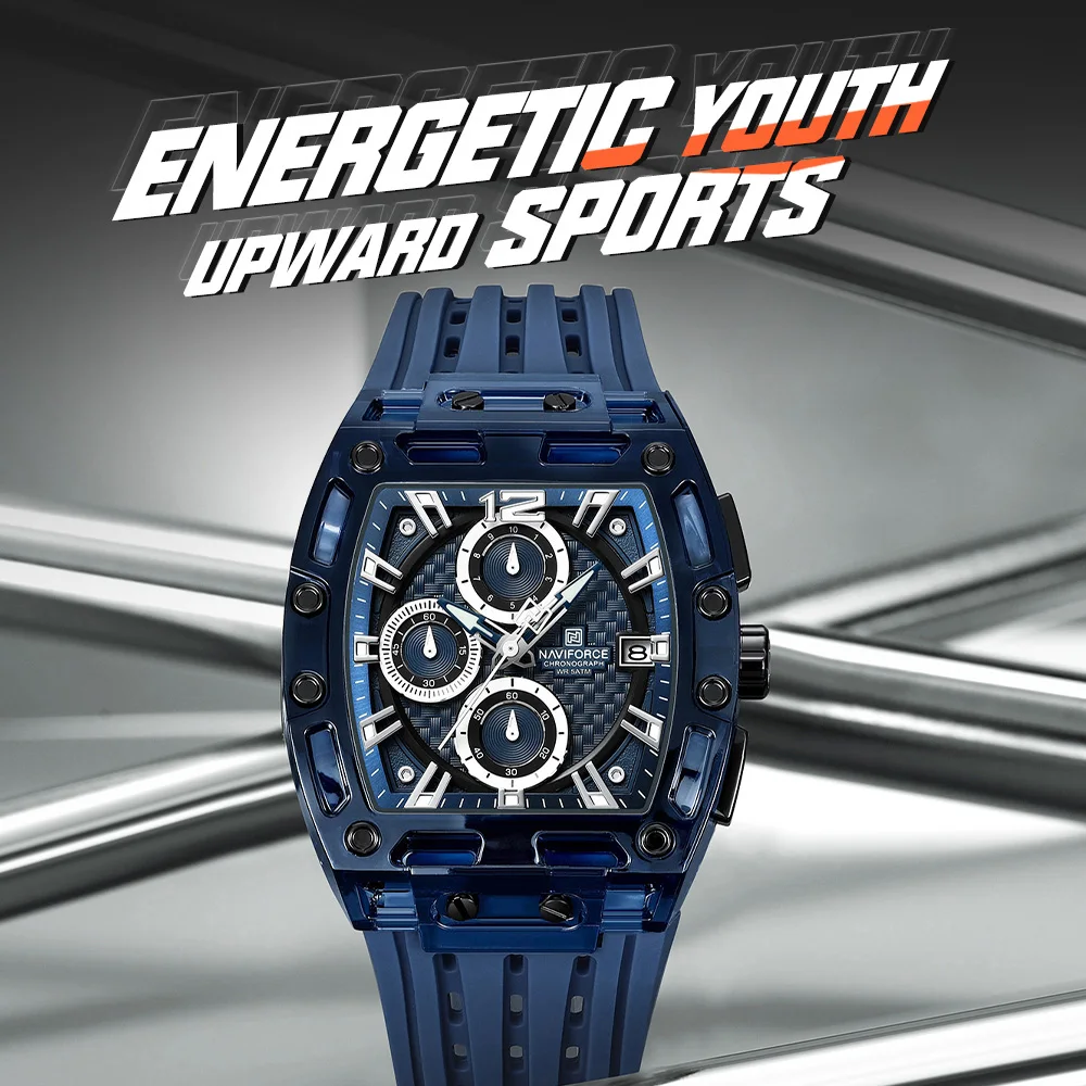 NAVIFORCE Fashion Sports Watches for Man Quartz Chronograph 50M Waterproof Date Display Silicone Band Watch Man Daily Wear Clock