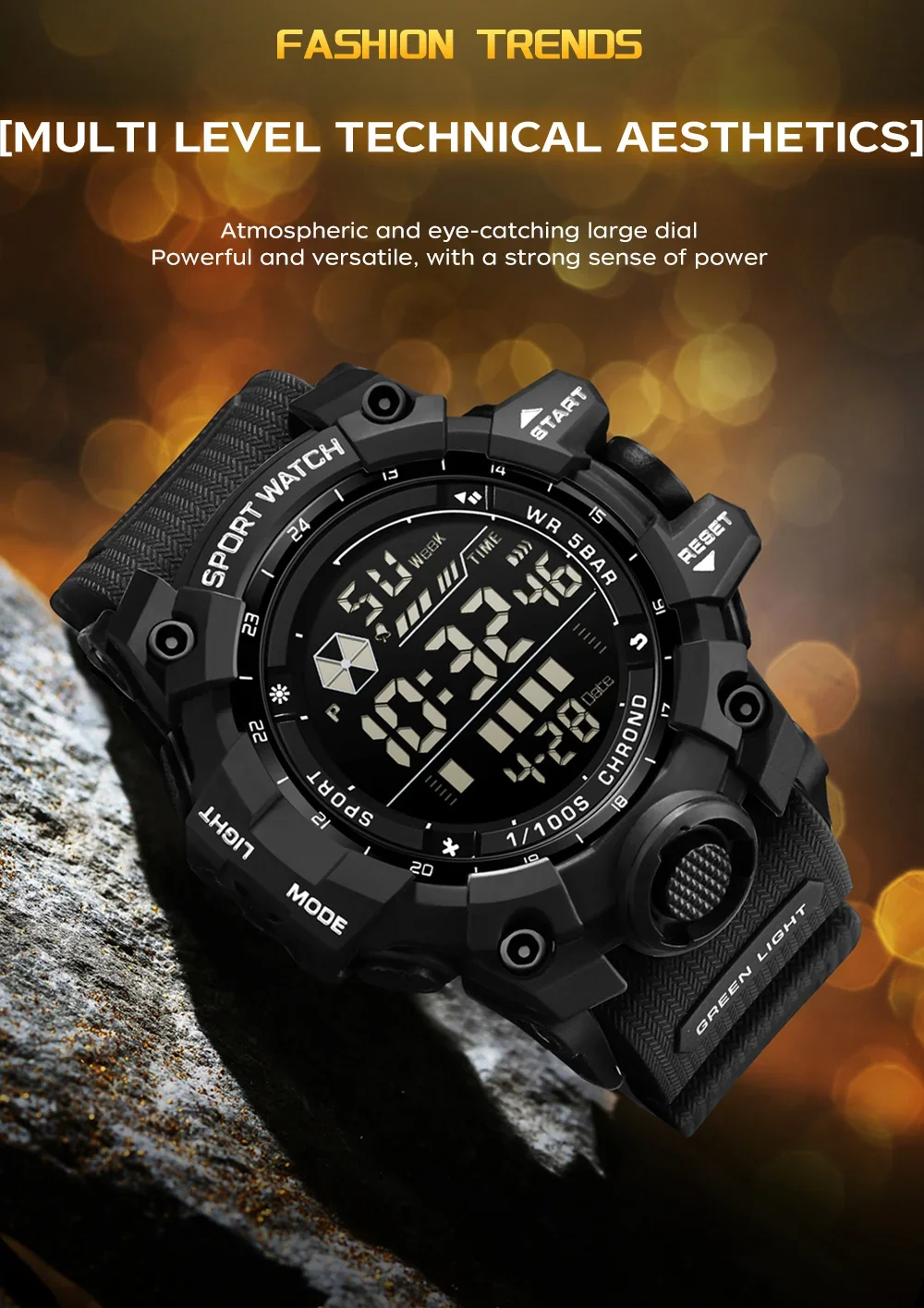 SANDA Men Outdoor Sports Watch Waterproof LED Analog Digital Show Multifunction Big Dial Electronic Wristwatch G style Male Cloc