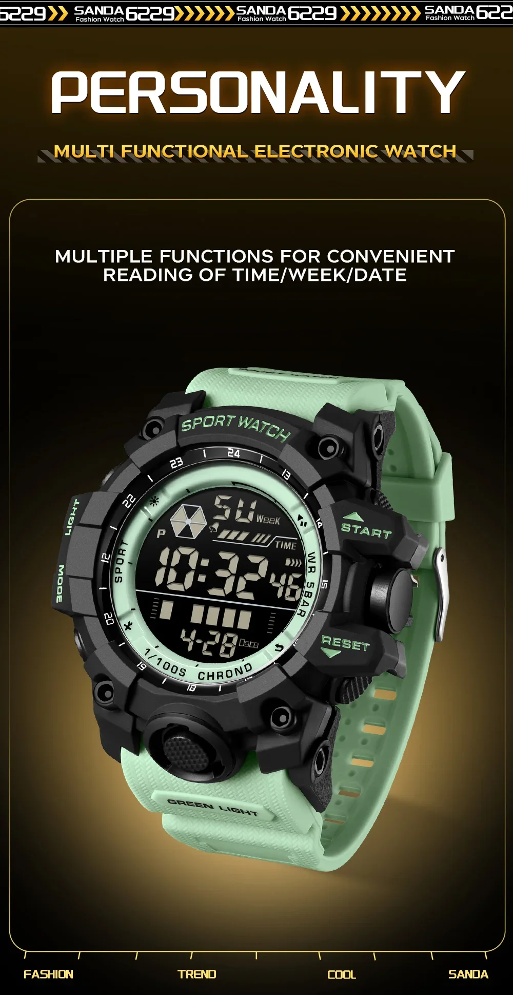 SANDA Men Outdoor Sports Watch Waterproof LED Analog Digital Show Multifunction Big Dial Electronic Wristwatch G style Male Cloc
