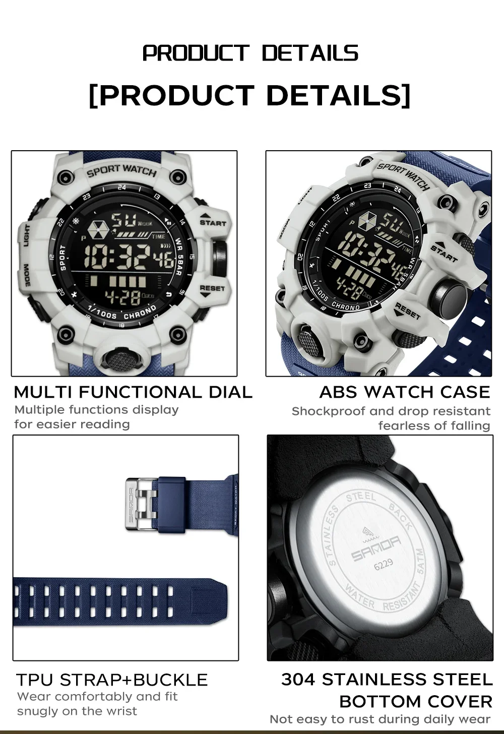 SANDA Men Outdoor Sports Watch Waterproof LED Analog Digital Show Multifunction Big Dial Electronic Wristwatch G style Male Cloc