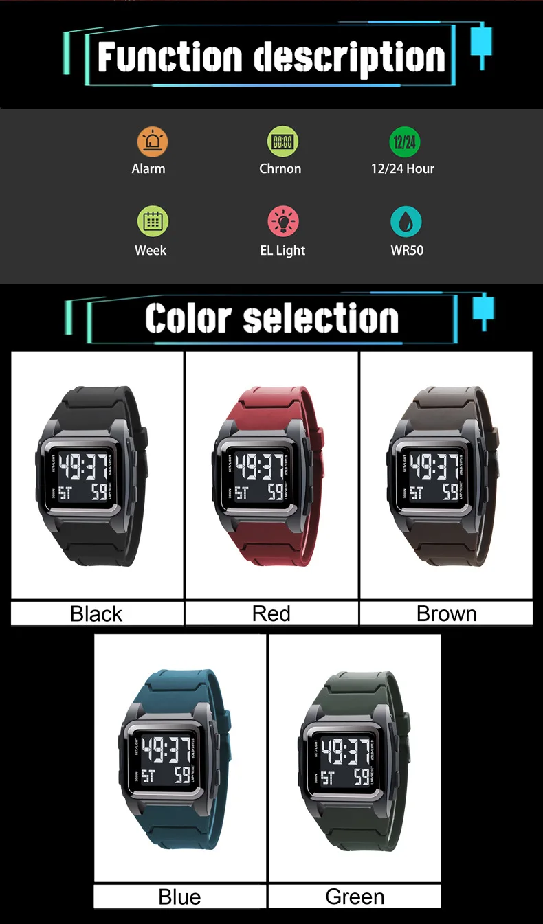 Fashion Men Sports Watch Life Waterproof Sport Watches Stopwatch Alarm Clock Luminous Luxury Electronic Wristwatch for Man Kids