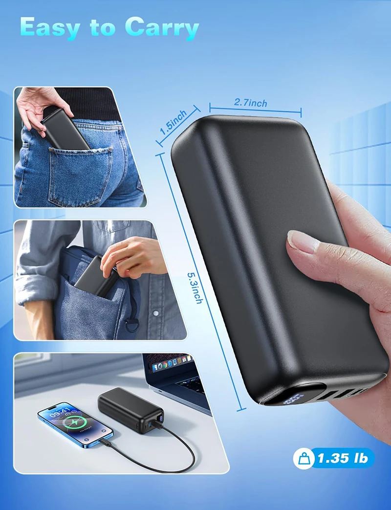 50000mAh Large Capacity Power Bank 22.5W USB C Fast Charger For iPhone 17 Samsung Xiaomi Portable Mobile External Spare Battery