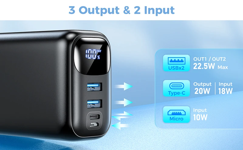 50000mAh Large Capacity Power Bank 22.5W USB C Fast Charger For iPhone 17 Samsung Xiaomi Portable Mobile External Spare Battery