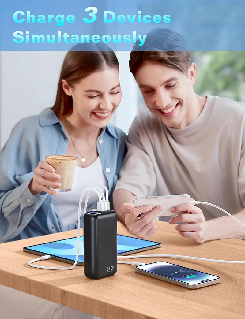 50000mAh Large Capacity Power Bank 22.5W USB C Fast Charger For iPhone 17 Samsung Xiaomi Portable Mobile External Spare Battery
