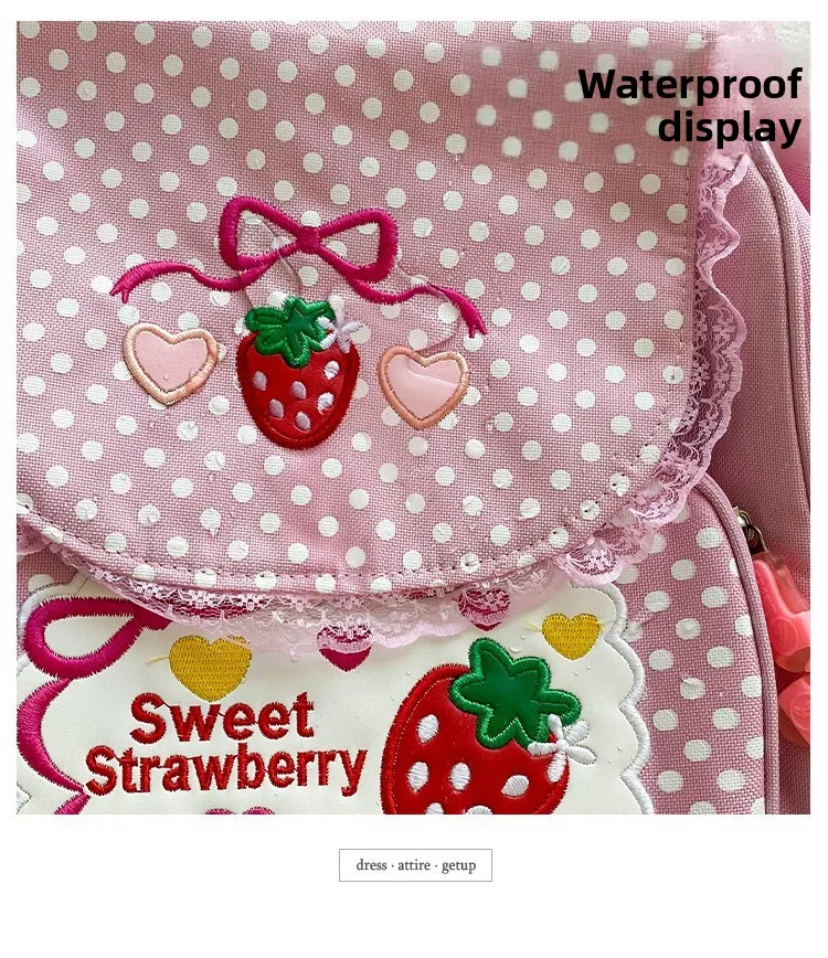 Pink Cute Embroidery Strawberry Girl's Schoolbag Student Birthday Gift 2026 New Japanese Cartoon Pink Fruit Backpack Book Bags