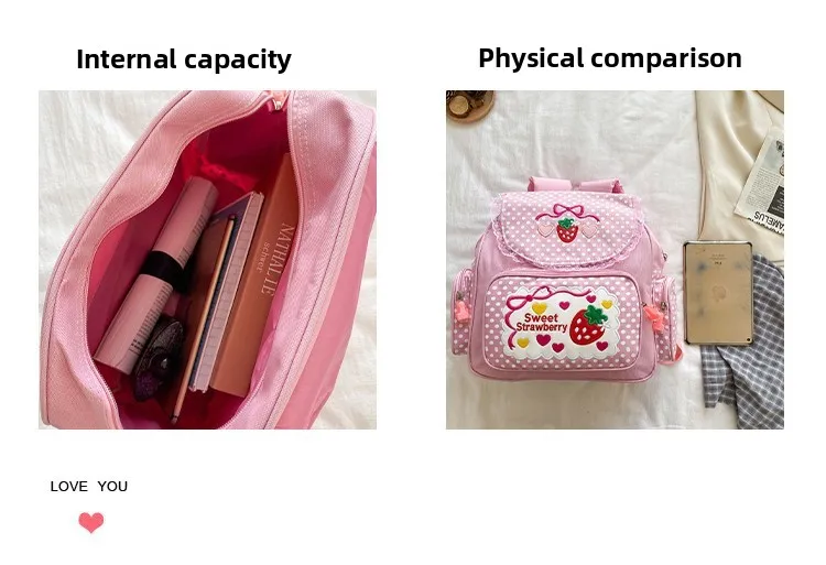 Pink Cute Embroidery Strawberry Girl's Schoolbag Student Birthday Gift 2026 New Japanese Cartoon Pink Fruit Backpack Book Bags