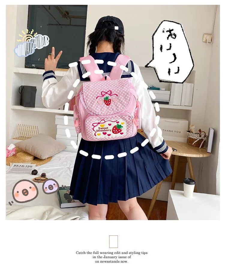 Pink Cute Embroidery Strawberry Girl's Schoolbag Student Birthday Gift 2026 New Japanese Cartoon Pink Fruit Backpack Book Bags