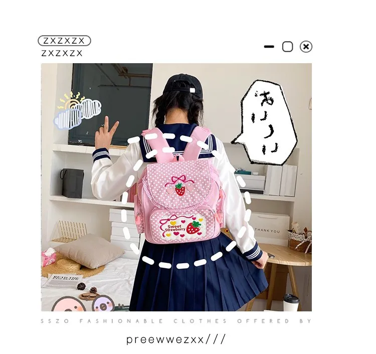 Pink Cute Embroidery Strawberry Girl's Schoolbag Student Birthday Gift 2026 New Japanese Cartoon Pink Fruit Backpack Book Bags