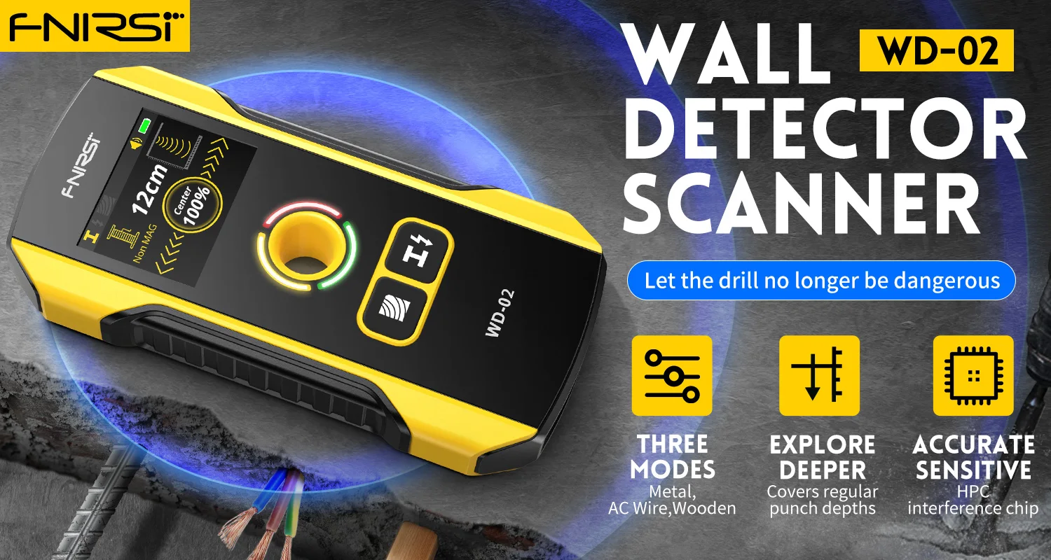 FNIRSI WD-01 WD-02 Metal Detector Wall Scanner with Newly Designed Positioning Hole for AC Live Cable Wires Metal Wood Stud Find