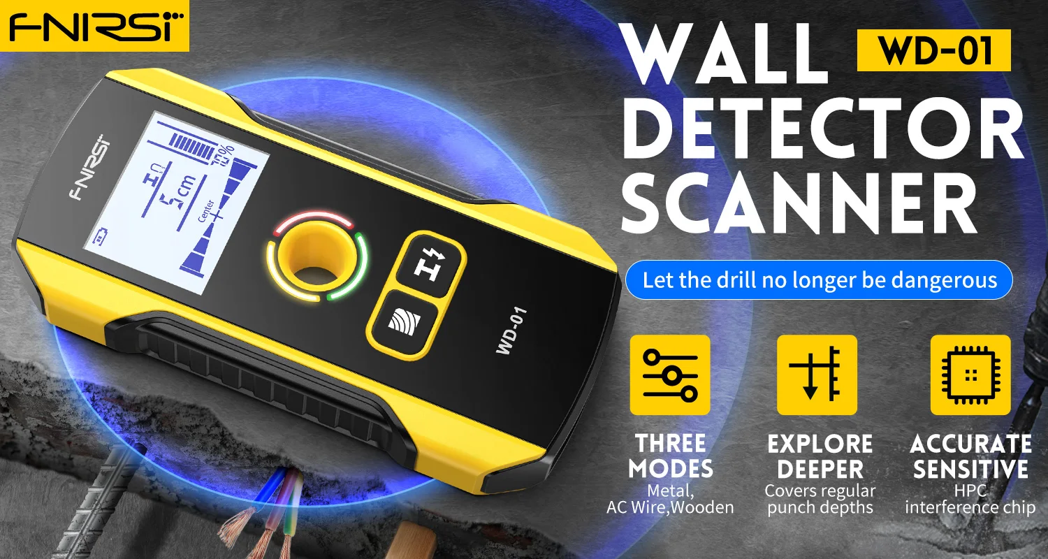 FNIRSI WD-01 WD-02 Metal Detector Wall Scanner with Newly Designed Positioning Hole for AC Live Cable Wires Metal Wood Stud Find