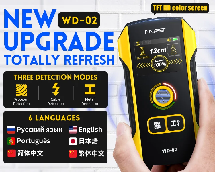 FNIRSI WD-01 WD-02 Metal Detector Wall Scanner with Newly Designed Positioning Hole for AC Live Cable Wires Metal Wood Stud Find