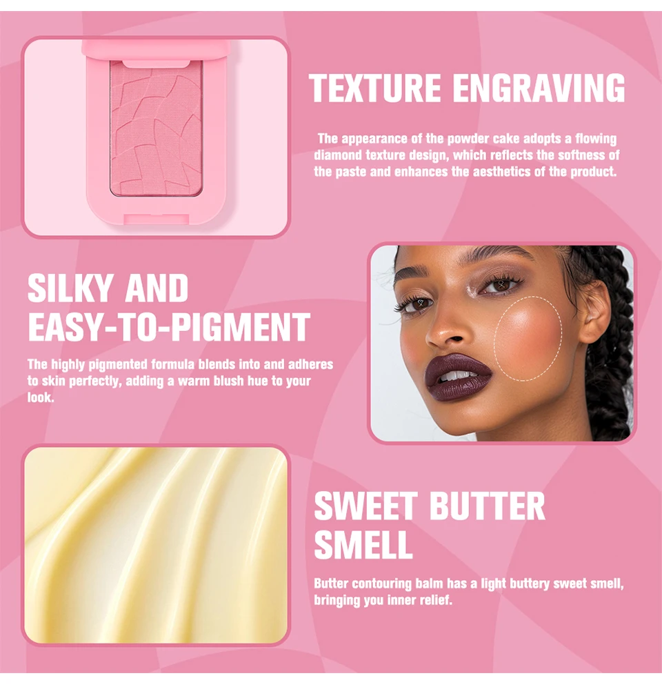 Professional Makeup Powder Blush 12HR Wear Vegan Formula Blusher Makeup Blush in Bar Cosmetics Palette Powder Pink Cream Face
