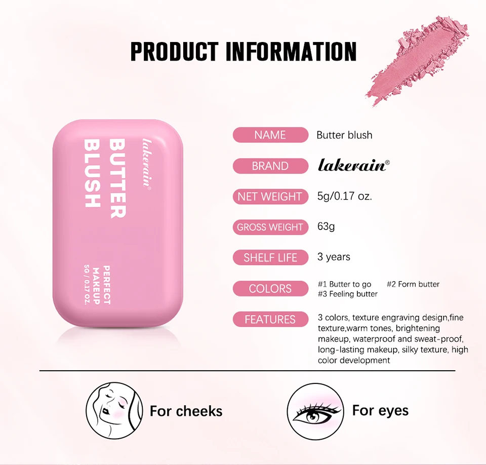 Professional Makeup Powder Blush 12HR Wear Vegan Formula Blusher Makeup Blush in Bar Cosmetics Palette Powder Pink Cream Face