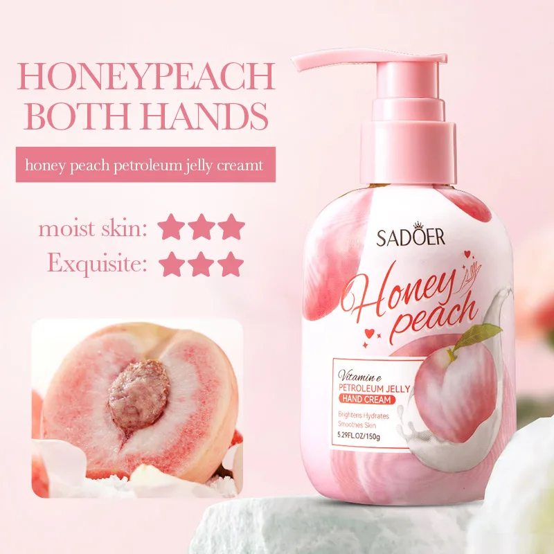 150g Peach Hand Cream, Rich in Glycerin, Peach Extract Essence, and Tocopherol, with a Moisturizing Texture That Is Non-Greasy, Can Nourish Dry Skin, and Can Be Used for Hand, Foot, and Body Care, Keeping Skin Hydrated, Soft, Smooth, and Radiant. Suitable for Rough and Dry Skin.