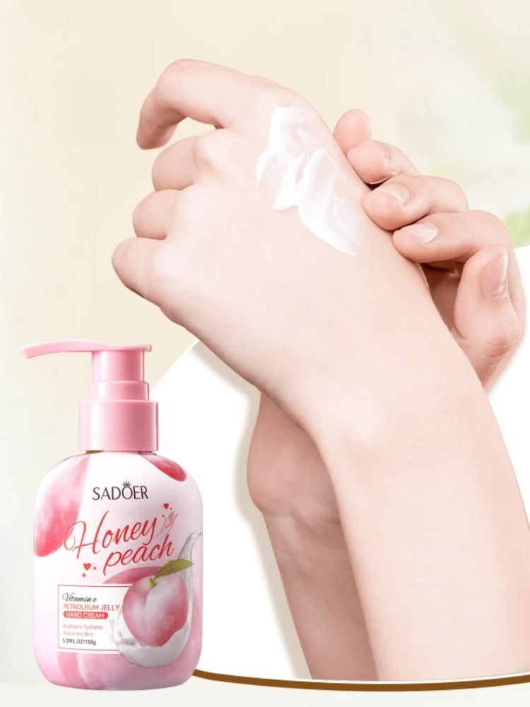 150g Peach Hand Cream, Rich in Glycerin, Peach Extract Essence, and Tocopherol, with a Moisturizing Texture That Is Non-Greasy, Can Nourish Dry Skin, and Can Be Used for Hand, Foot, and Body Care, Keeping Skin Hydrated, Soft, Smooth, and Radiant. Suitable for Rough and Dry Skin.