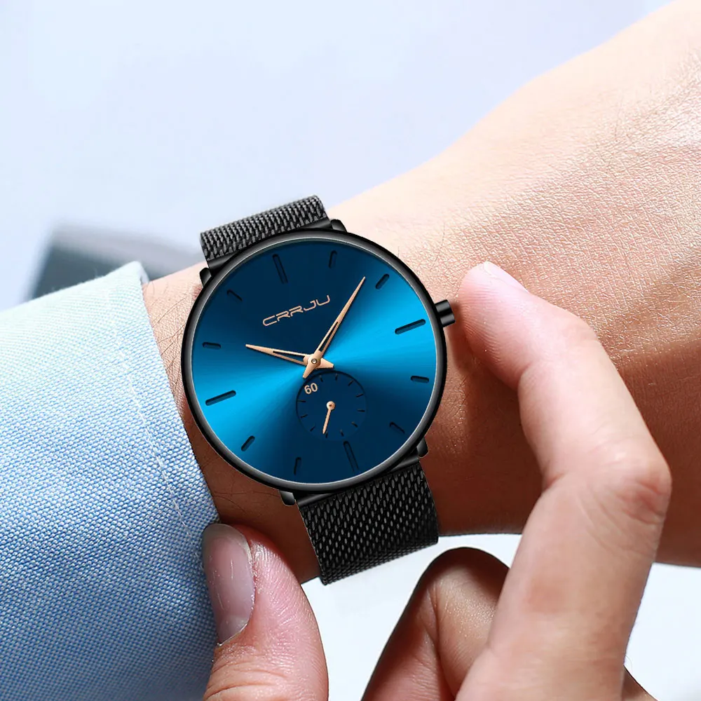 CRRJU Fashion Mens Watches Top Brand Luxury Quartz Watch Men Casual Slim Mesh Steel Waterproof Sport Watch Relogio Masculino