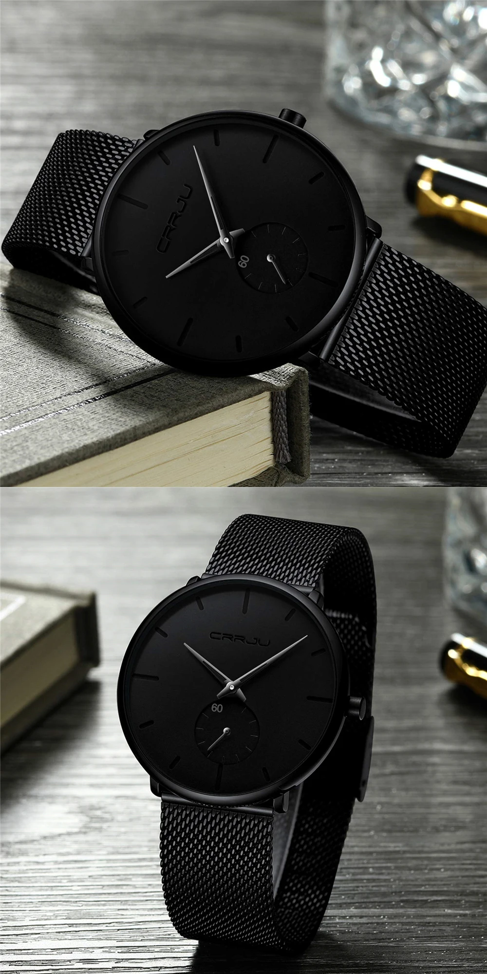 CRRJU Fashion Mens Watches Top Brand Luxury Quartz Watch Men Casual Slim Mesh Steel Waterproof Sport Watch Relogio Masculino