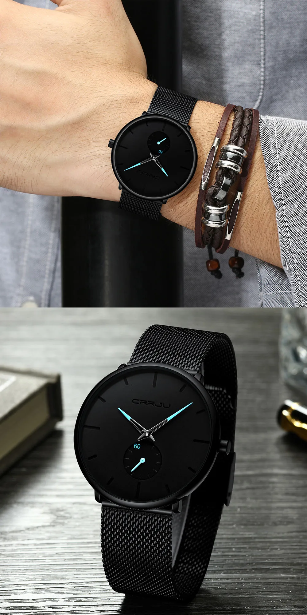 CRRJU Fashion Mens Watches Top Brand Luxury Quartz Watch Men Casual Slim Mesh Steel Waterproof Sport Watch Relogio Masculino