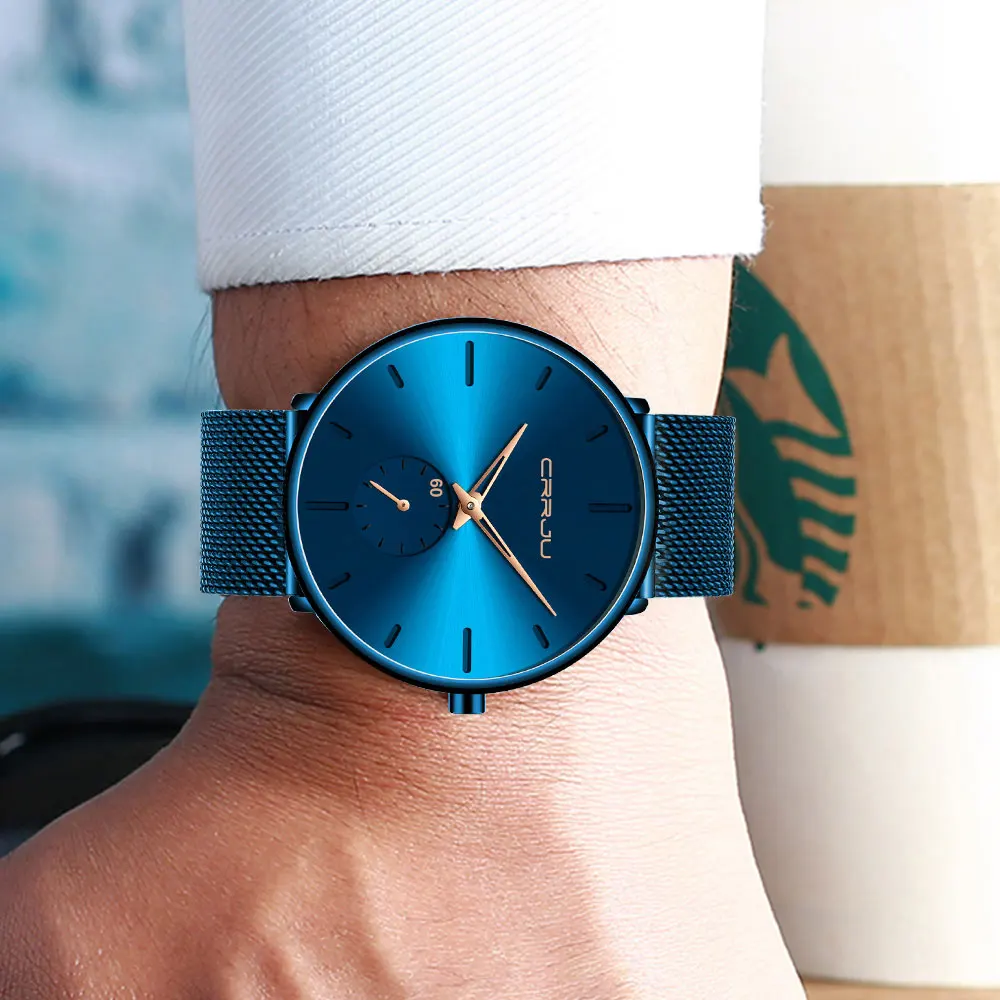 CRRJU Fashion Mens Watches Top Brand Luxury Quartz Watch Men Casual Slim Mesh Steel Waterproof Sport Watch Relogio Masculino