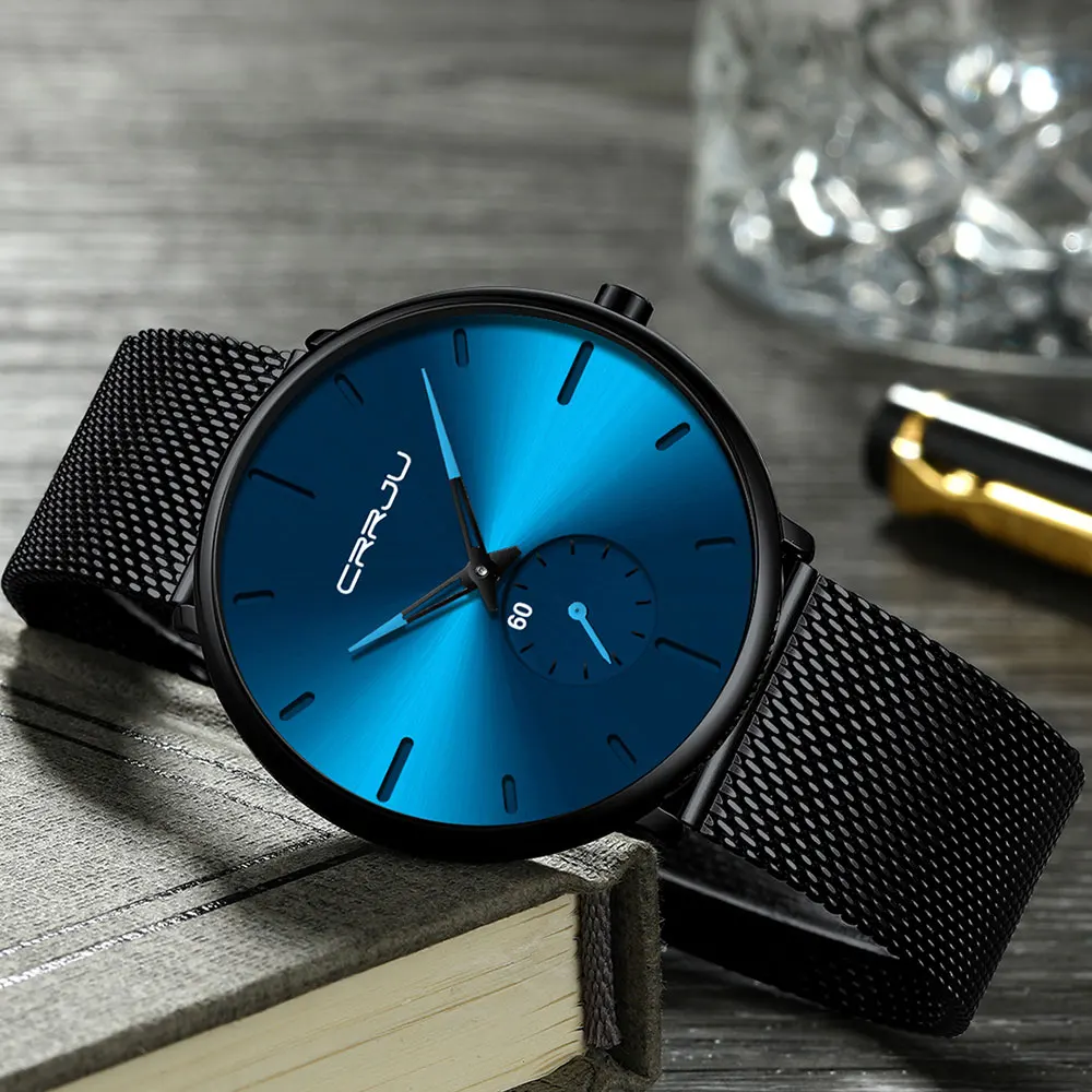 CRRJU Fashion Mens Watches Top Brand Luxury Quartz Watch Men Casual Slim Mesh Steel Waterproof Sport Watch Relogio Masculino