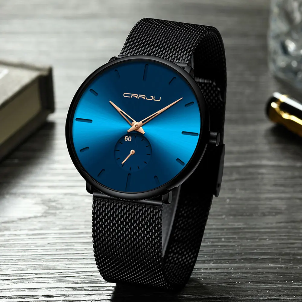 CRRJU Fashion Mens Watches Top Brand Luxury Quartz Watch Men Casual Slim Mesh Steel Waterproof Sport Watch Relogio Masculino