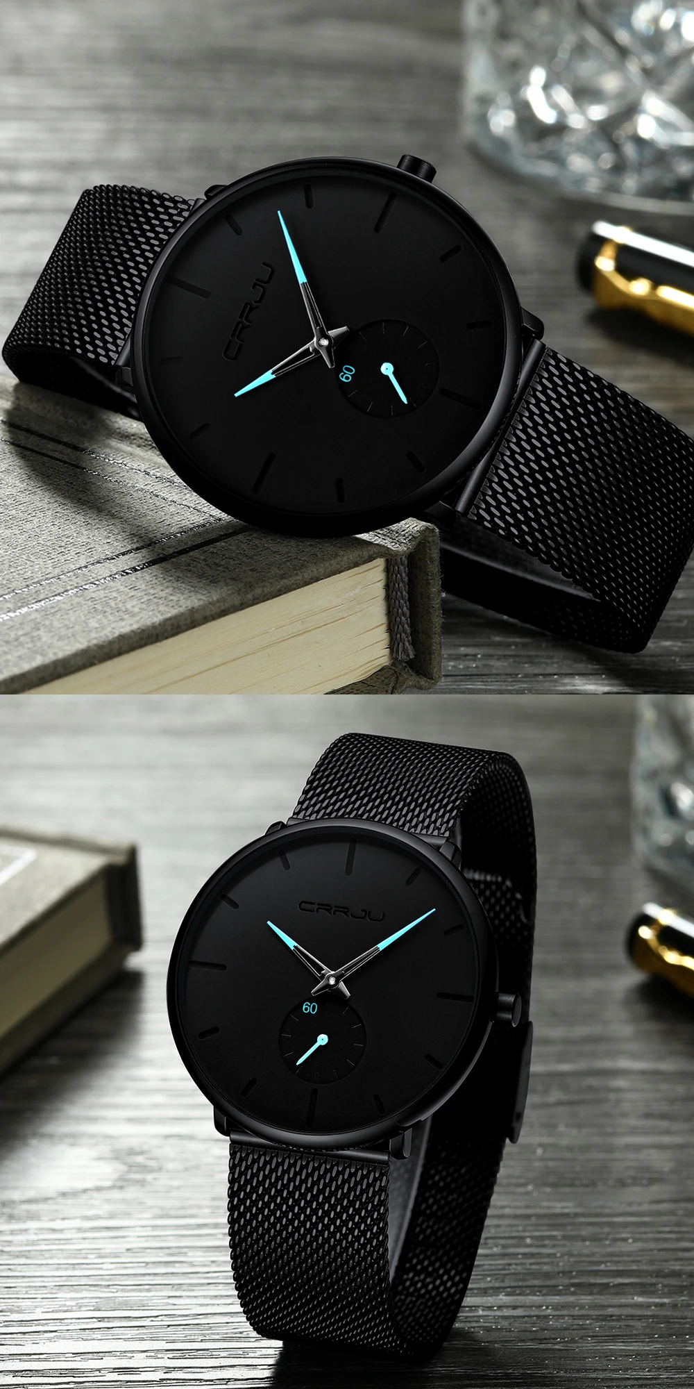 CRRJU Fashion Mens Watches Top Brand Luxury Quartz Watch Men Casual Slim Mesh Steel Waterproof Sport Watch Relogio Masculino