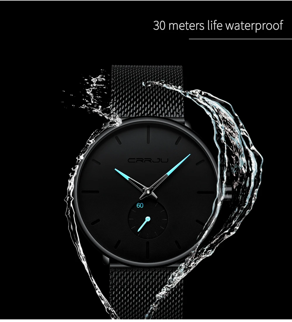 CRRJU Fashion Mens Watches Top Brand Luxury Quartz Watch Men Casual Slim Mesh Steel Waterproof Sport Watch Relogio Masculino