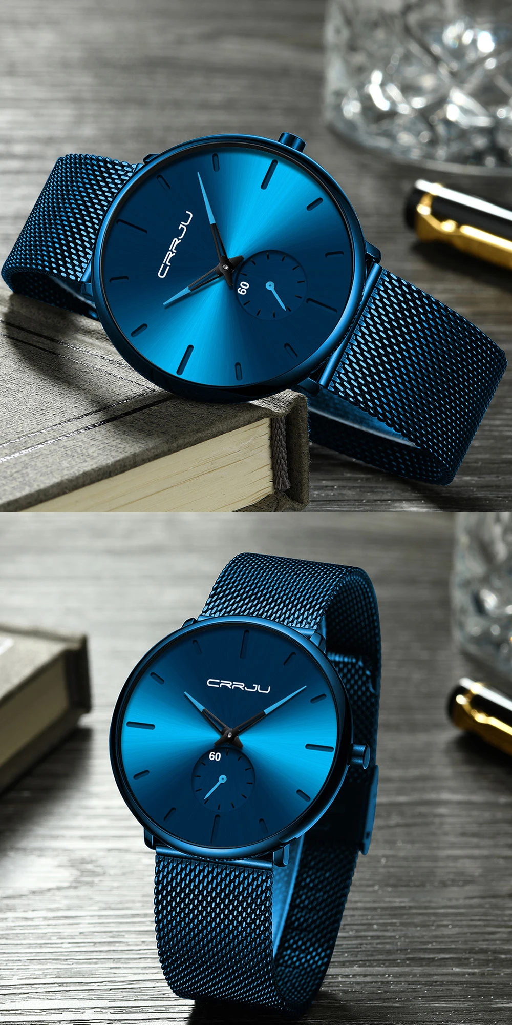 CRRJU Fashion Mens Watches Top Brand Luxury Quartz Watch Men Casual Slim Mesh Steel Waterproof Sport Watch Relogio Masculino