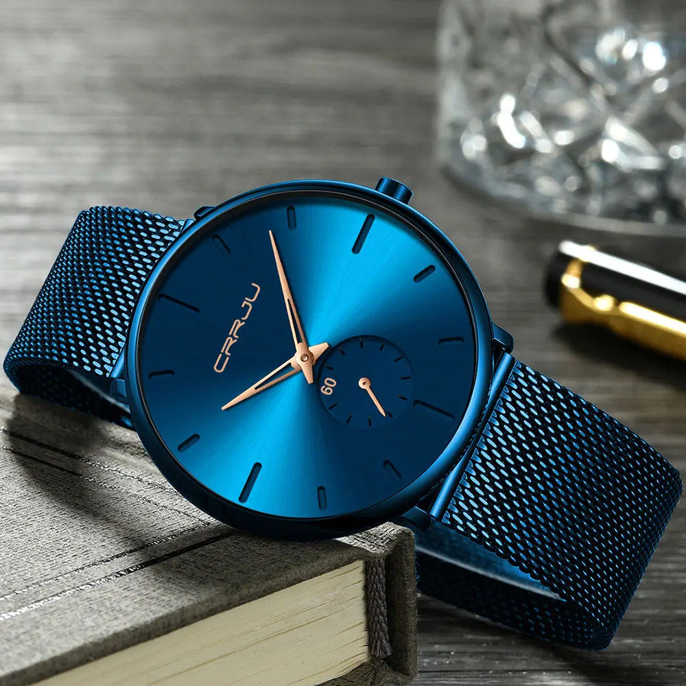 CRRJU Fashion Mens Watches Top Brand Luxury Quartz Watch Men Casual Slim Mesh Steel Waterproof Sport Watch Relogio Masculino