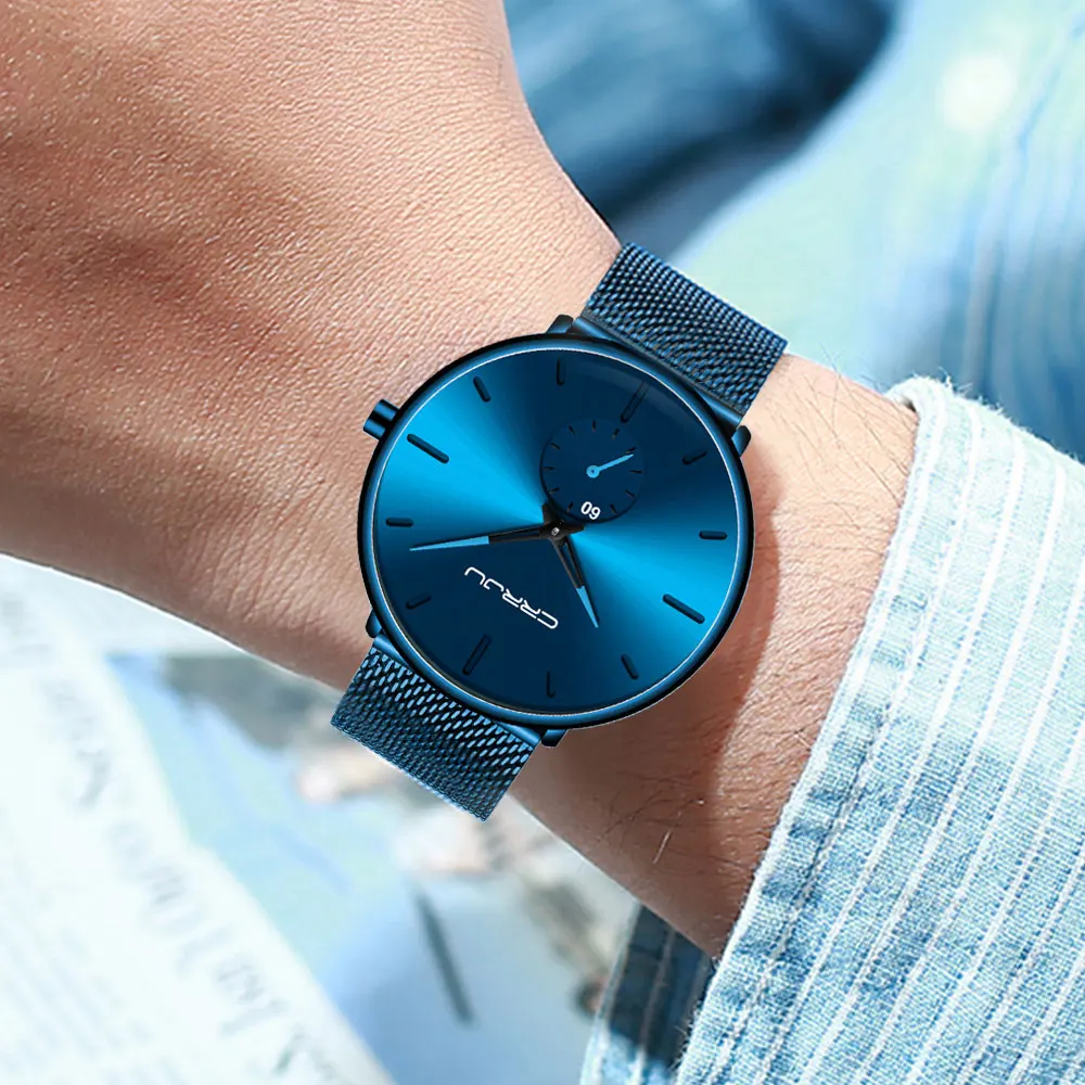 CRRJU Fashion Mens Watches Top Brand Luxury Quartz Watch Men Casual Slim Mesh Steel Waterproof Sport Watch Relogio Masculino