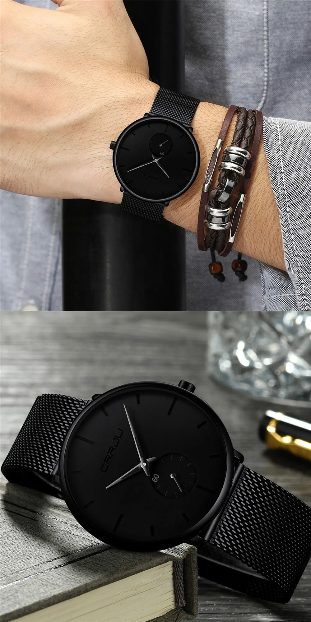 CRRJU Fashion Mens Watches Top Brand Luxury Quartz Watch Men Casual Slim Mesh Steel Waterproof Sport Watch Relogio Masculino