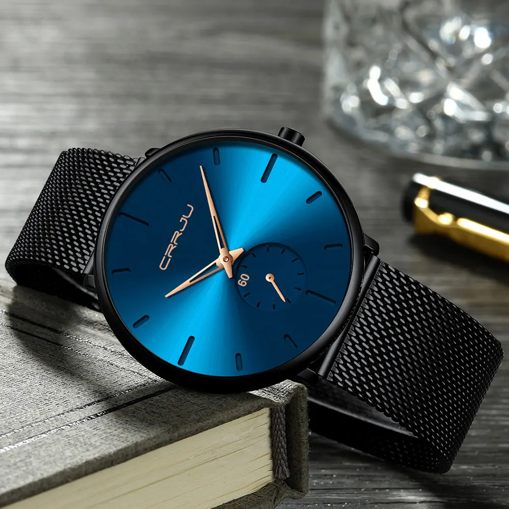 CRRJU Fashion Mens Watches Top Brand Luxury Quartz Watch Men Casual Slim Mesh Steel Waterproof Sport Watch Relogio Masculino