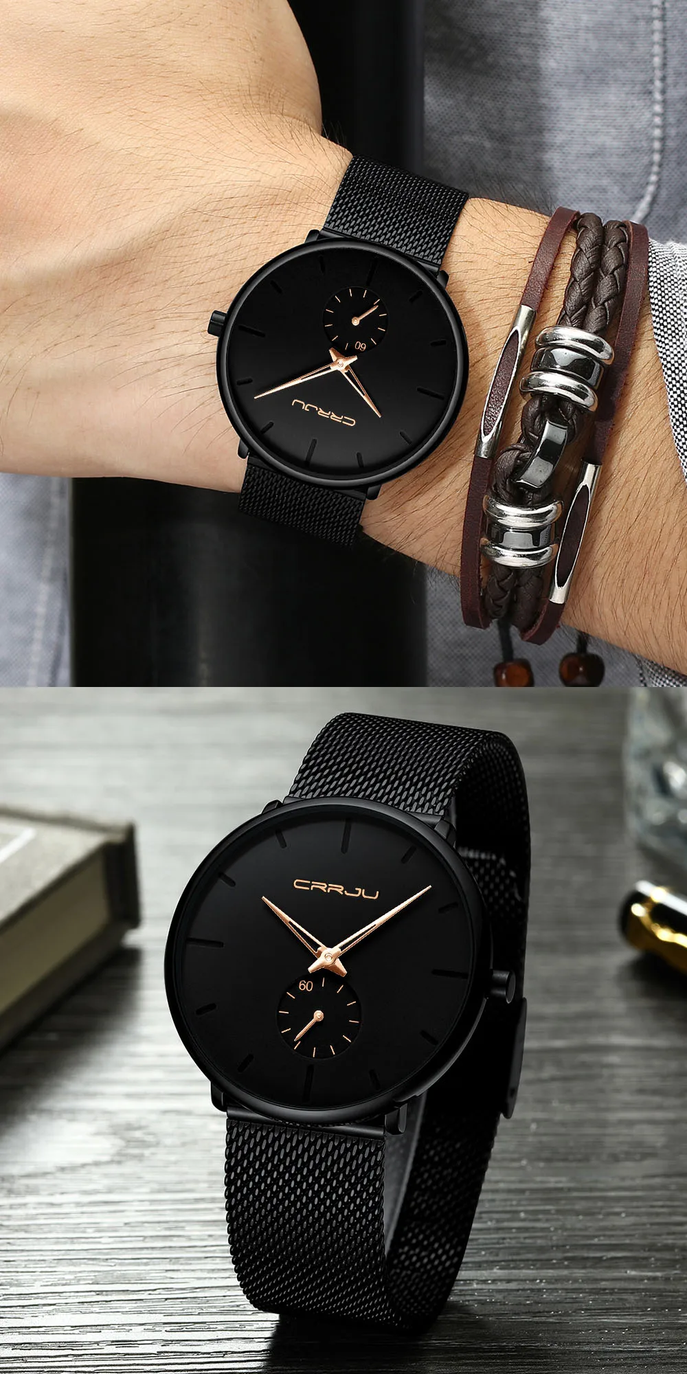 CRRJU Fashion Mens Watches Top Brand Luxury Quartz Watch Men Casual Slim Mesh Steel Waterproof Sport Watch Relogio Masculino