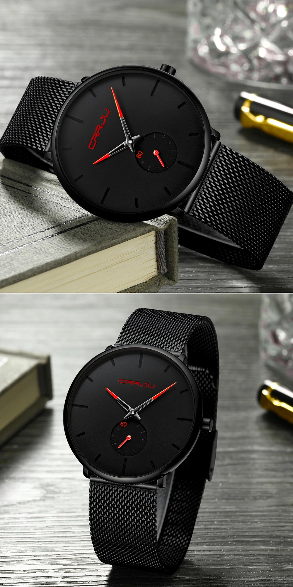 CRRJU Fashion Mens Watches Top Brand Luxury Quartz Watch Men Casual Slim Mesh Steel Waterproof Sport Watch Relogio Masculino