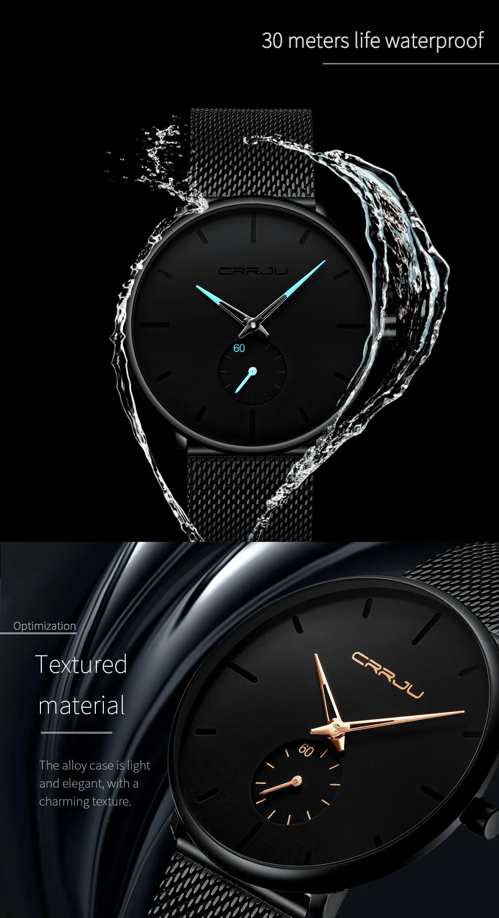 CRRJU Fashion Mens Watches Top Brand Luxury Quartz Watch Men Casual Slim Mesh Steel Waterproof Sport Watch Relogio Masculino