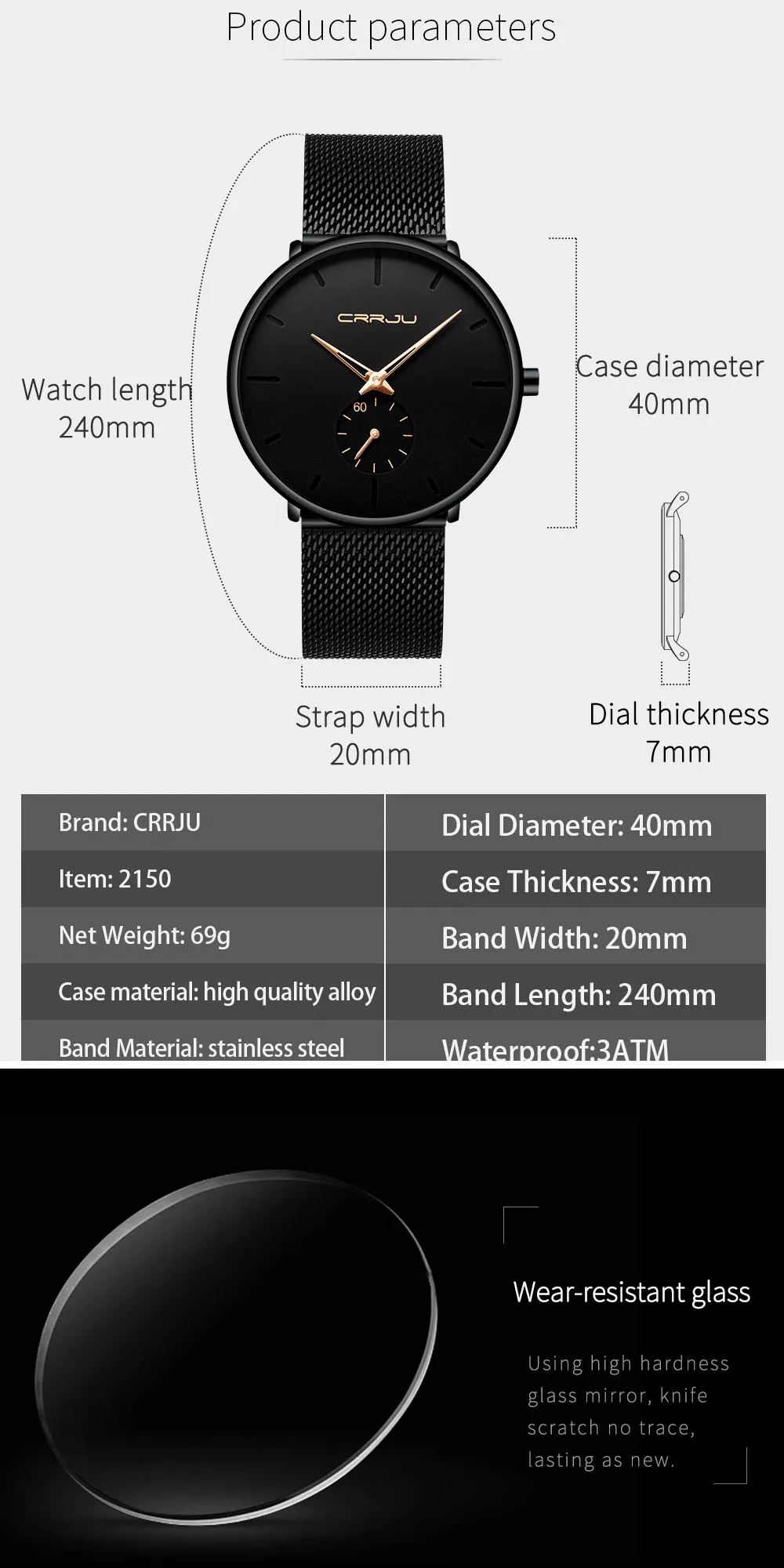 CRRJU Fashion Mens Watches Top Brand Luxury Quartz Watch Men Casual Slim Mesh Steel Waterproof Sport Watch Relogio Masculino
