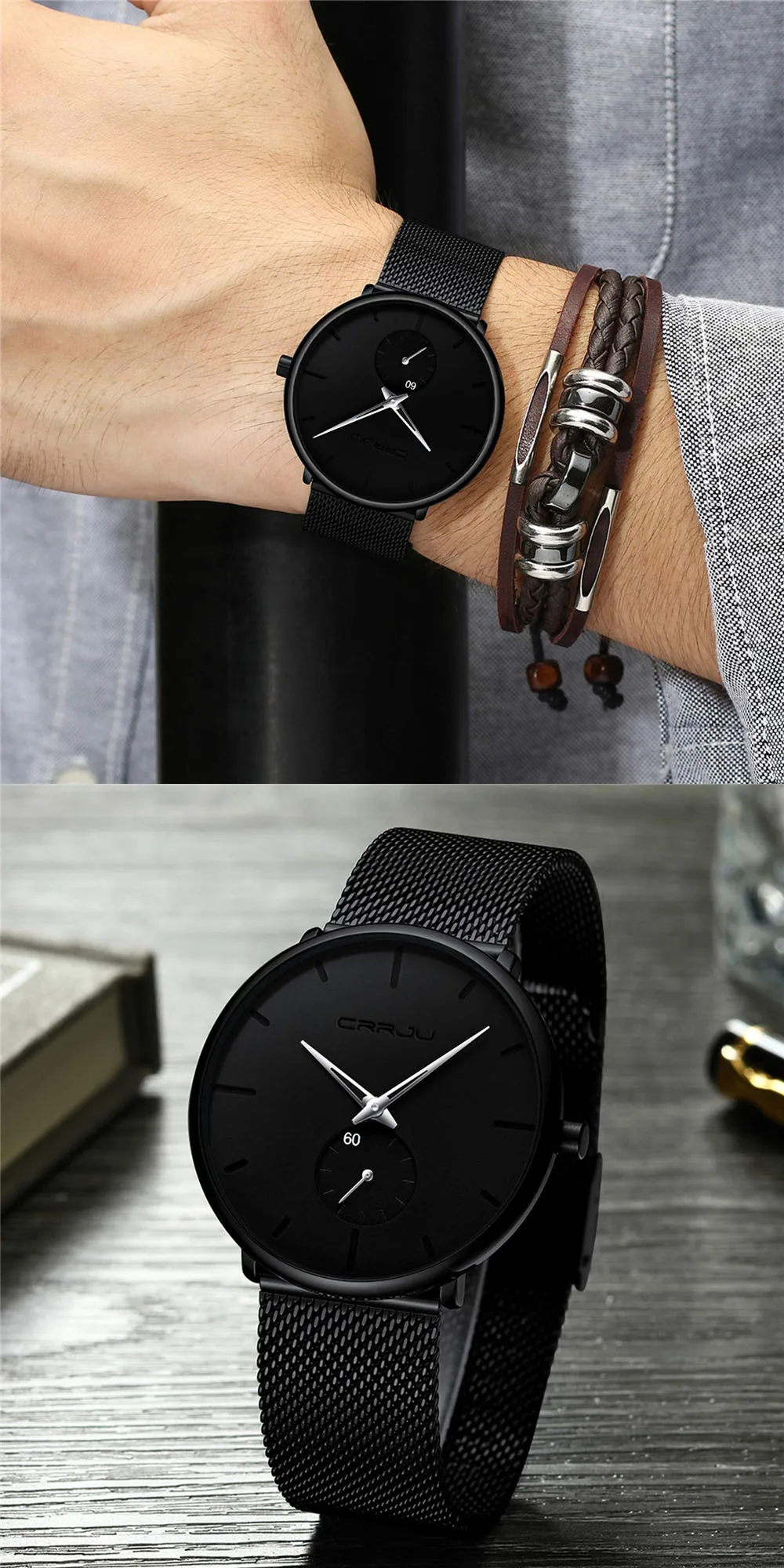 CRRJU Fashion Mens Watches Top Brand Luxury Quartz Watch Men Casual Slim Mesh Steel Waterproof Sport Watch Relogio Masculino