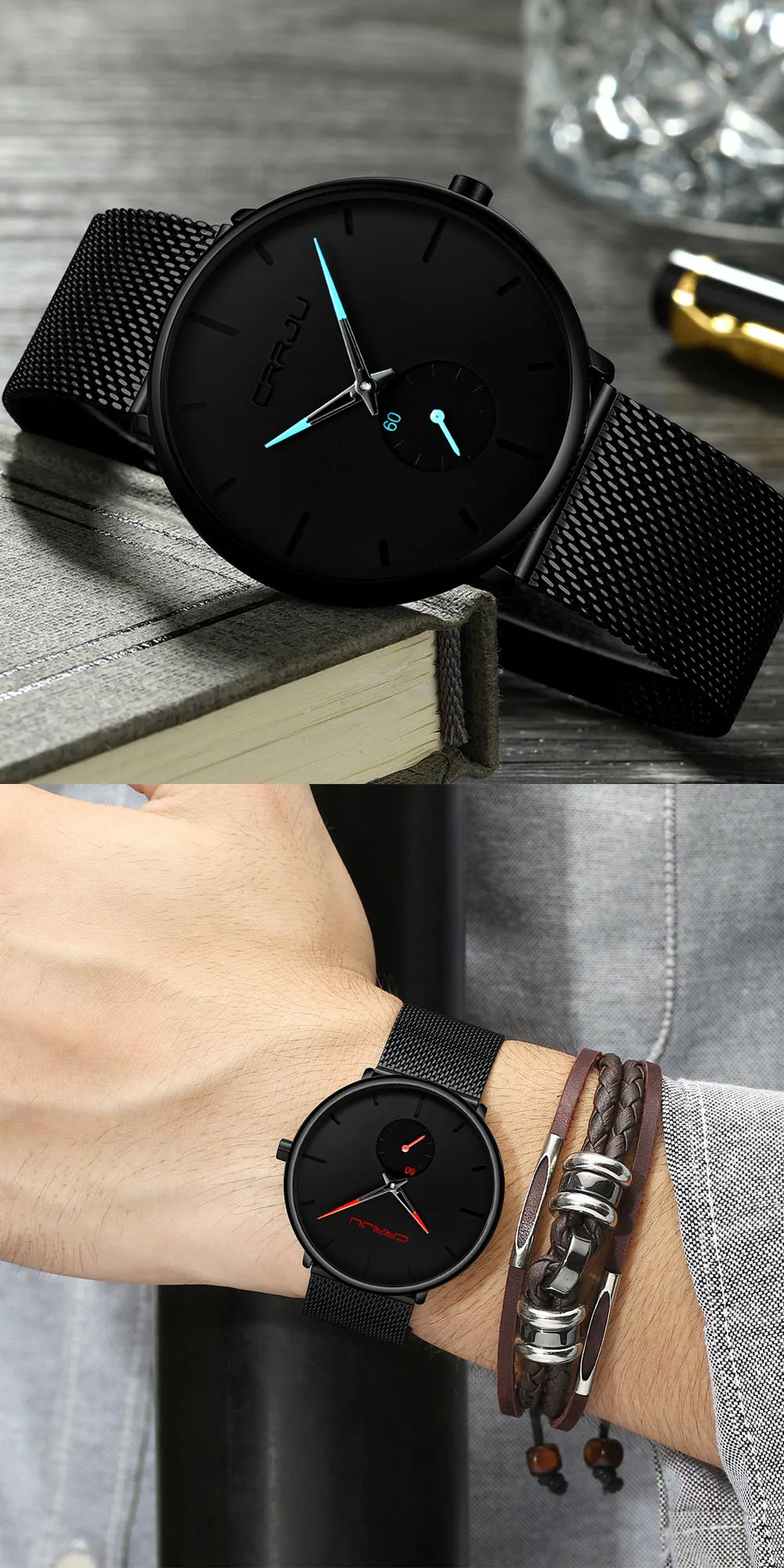 CRRJU Fashion Mens Watches Top Brand Luxury Quartz Watch Men Casual Slim Mesh Steel Waterproof Sport Watch Relogio Masculino