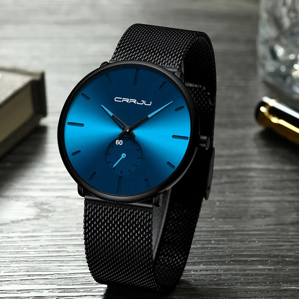 CRRJU Fashion Mens Watches Top Brand Luxury Quartz Watch Men Casual Slim Mesh Steel Waterproof Sport Watch Relogio Masculino