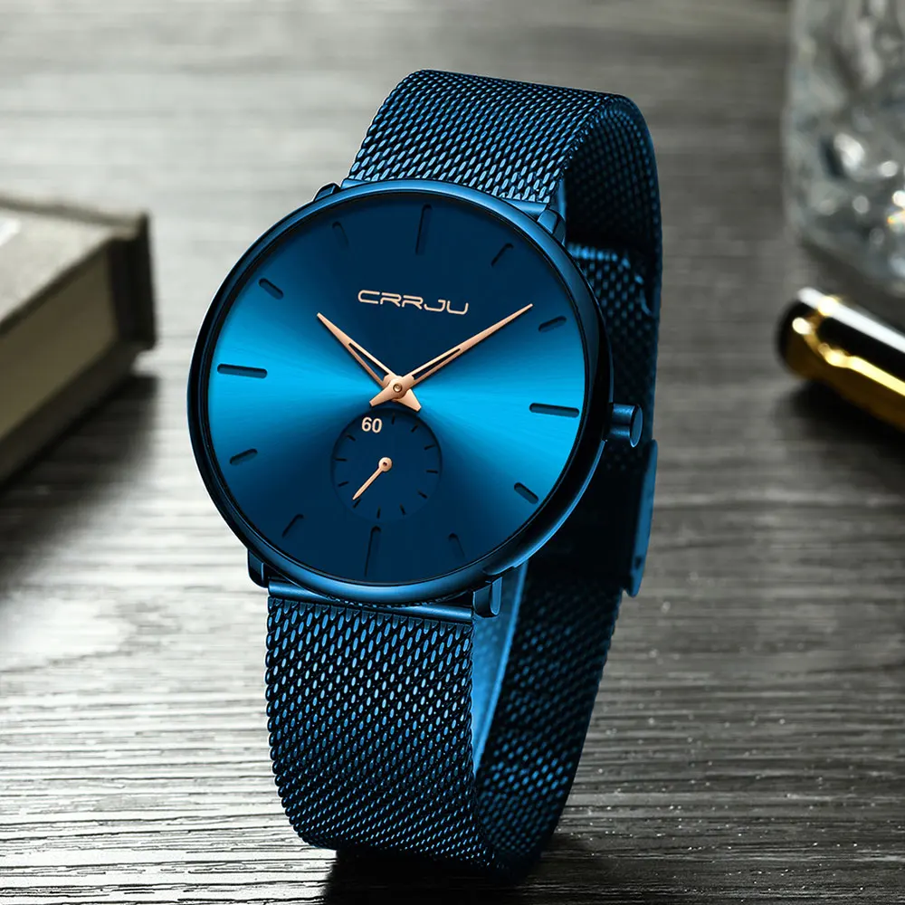 CRRJU Fashion Mens Watches Top Brand Luxury Quartz Watch Men Casual Slim Mesh Steel Waterproof Sport Watch Relogio Masculino